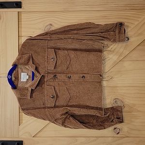 American Eagle | Cropped Corduroy Fringed Hem Button Up Shacket Top | XS